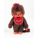 Maskotka małpka monchhichi dziewczynka z czerwonym śliniaczkiem